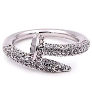 Silver Cubic Zircon Nail Screw Ring